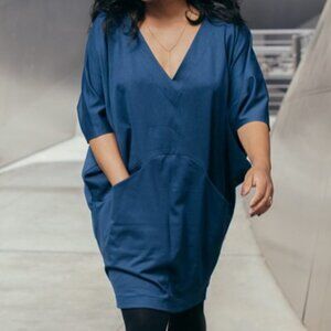 The Tiny Closet Peacock Blue Painter Dress, Medium